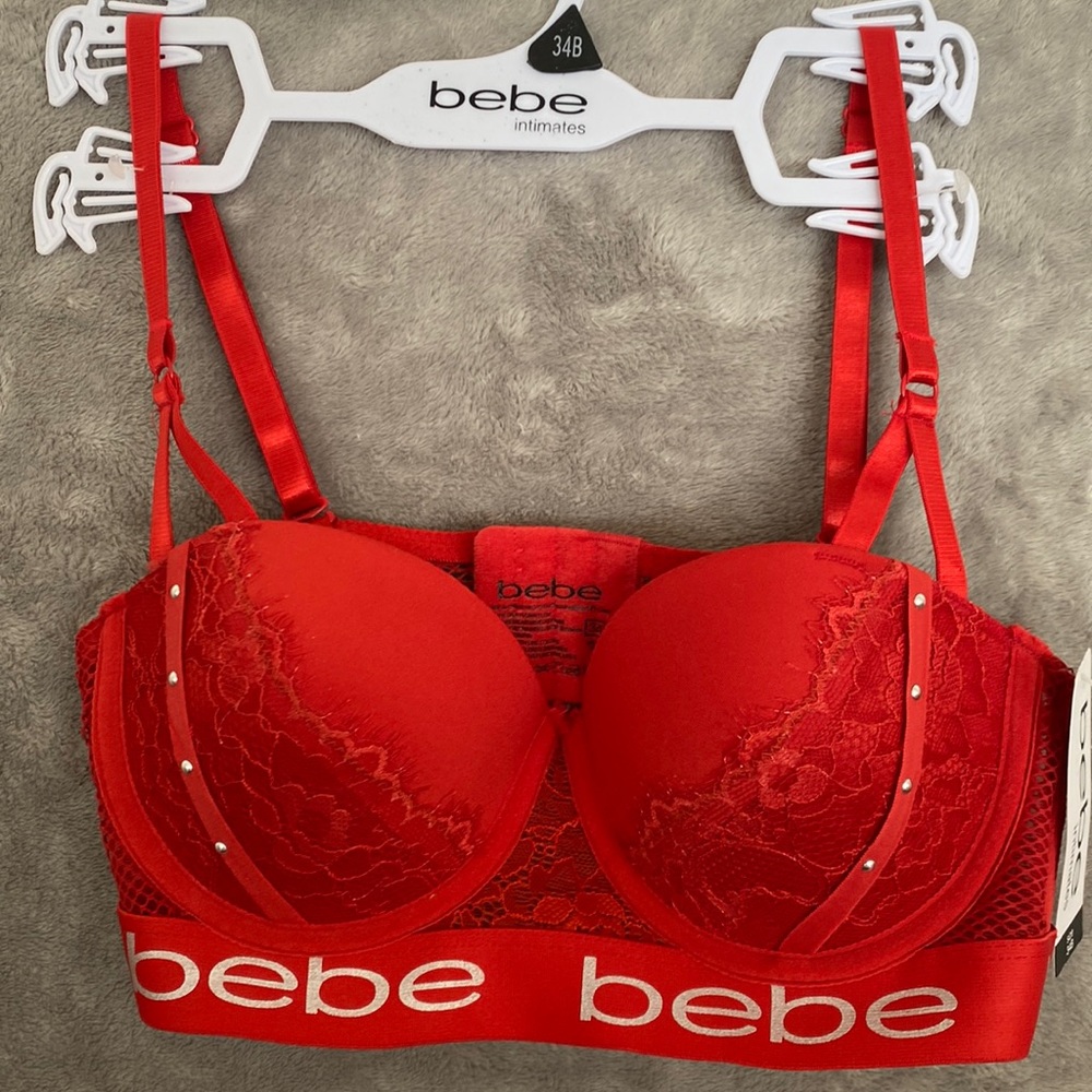 BEBE intimates red bra with lace and mesh detail